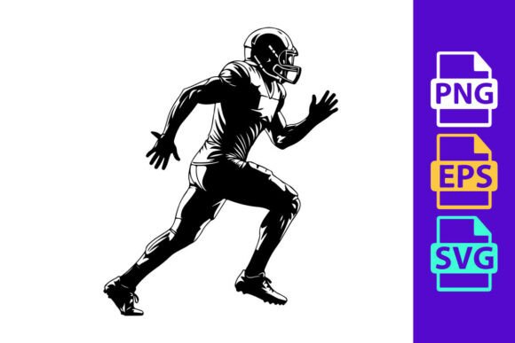 American Football Player in Motion Runni: Dynamic Design Assets