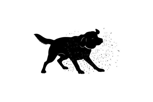 Black Dog Running in Motion: Dynamic Silhouette Clip Art for Modern Design
