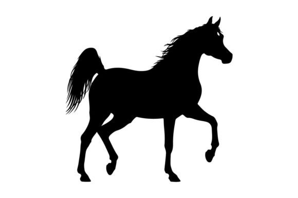 Black Silhouette of a Horse in Motion: Dynamic Clip Art for Designers