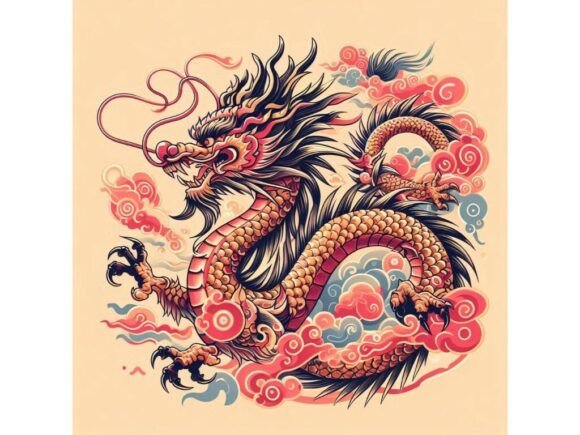 🐉 Chinese Dragon in Motion with Red: Dynamic Design Asset