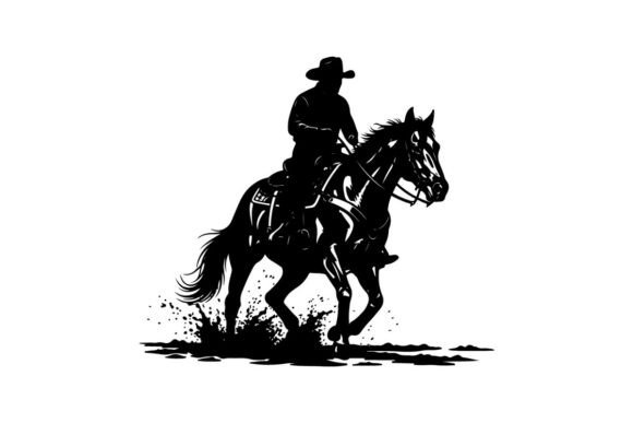 Cowboy Riding Horse in Dynamic Motion: A Modern Silhouette for Bold Visuals