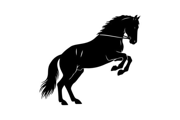 Dynamic Black Horse Rearing Up: Bold Minimalist Clip Art